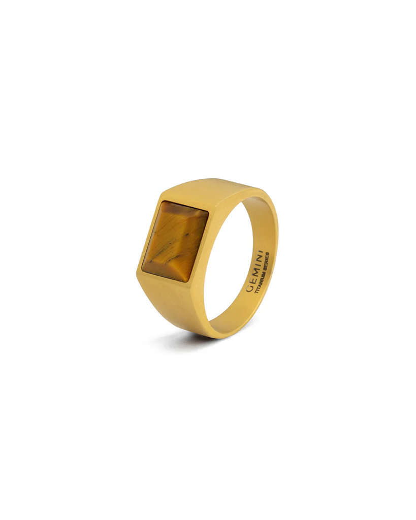 GEMINI 18k gold plated Titanium signet ring lifestyle