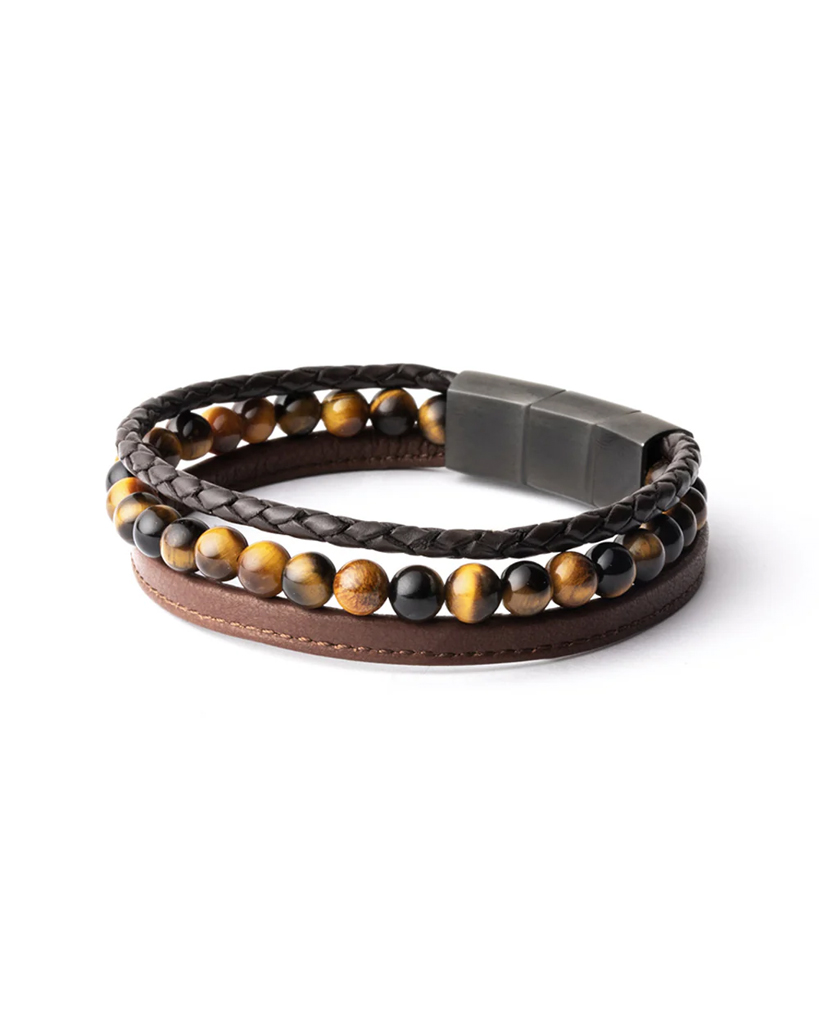 GEMINI TIGER EYE STONE NAPPA LEATHER BRACELET lifestyle